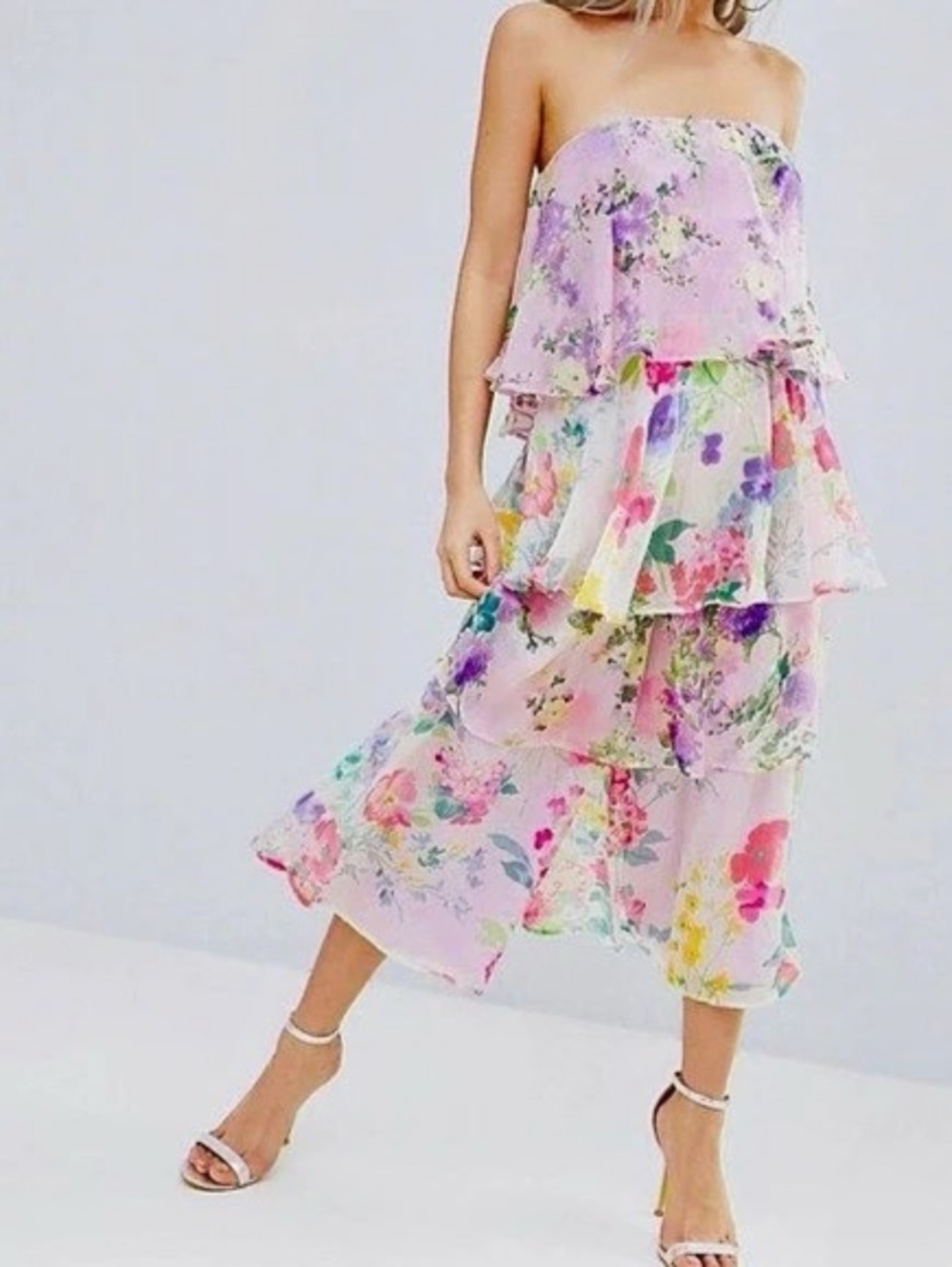 ASOS Tiered purple Jumpsuit Mixed Floral
